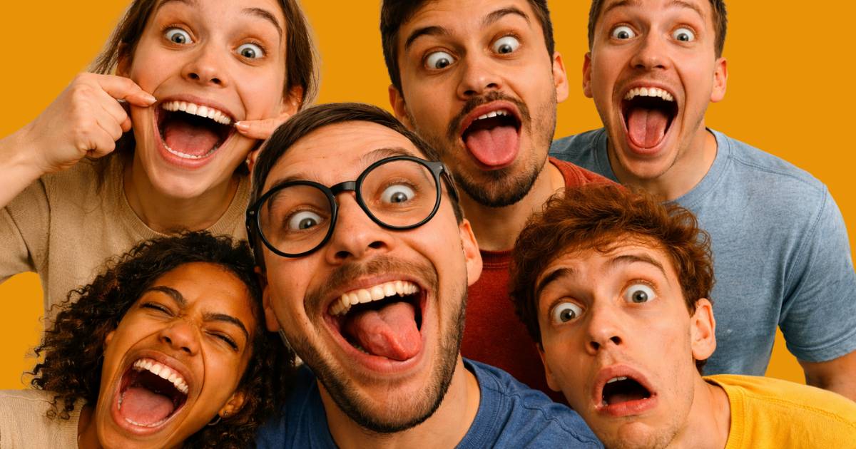 Group of people making goofy ahh faces with exaggerated expressions and silly poses, showcasing stupidly funny goofy ahh pictures