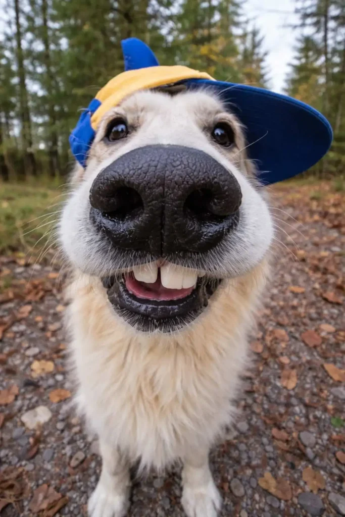 Funny dog meme wallpaper wearing a sideways cap with big nose close-up