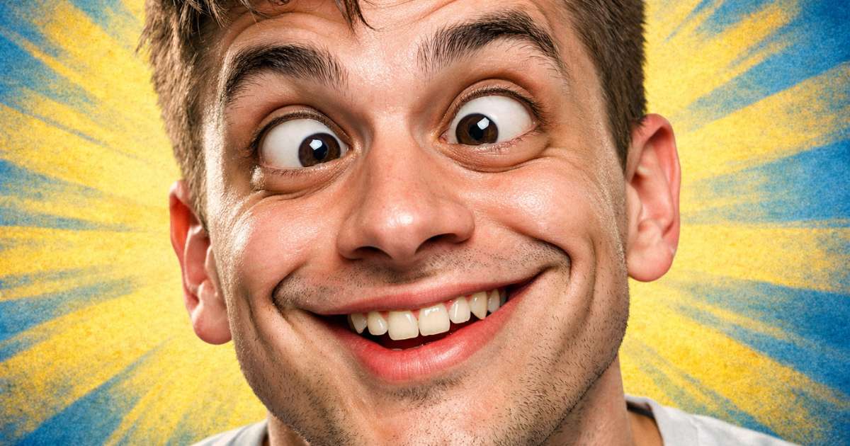 Goofy ahh face meme showing a man with crossed eyes and an exaggerated smile, one of the funniest goofy ahh meme images on the internet