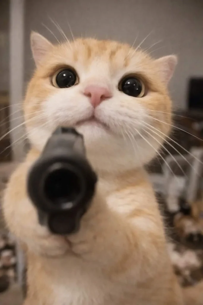 Surprised orange and white cat pointing camera, funny goofy ahh cat meme POV